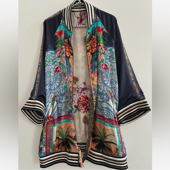 Johnny Was Reversible Silk Bomber Jacket - Picture 4 of 10